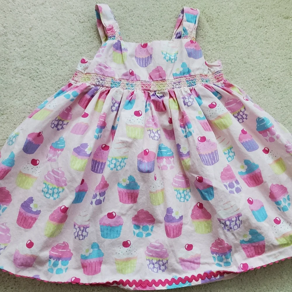 Gymboree Girls Pink Cupcake Embroidered Smocked Dress sz12-18m